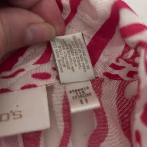 Chicos 3 Womens Sheer Zip Jacket XL Pink White Animal Print Drawstring Boho Chic - Picture 12 of 13